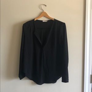 Silky long sleeves deep vneck black shirt by lush